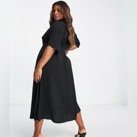 ASOS DESIGN NWT Curve Button Through Waist Midi Shirt Dress Black Size 12 - Picture 15 of 15